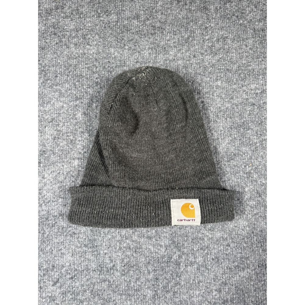 Carhartt Cuffed Beanie Hat Unisex Gray Stretch Ribbed Knit Signature Patch Logo
